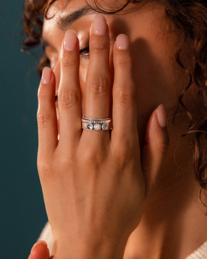 Stay Salty, Pearl and Aquamarine Fidget Ring
