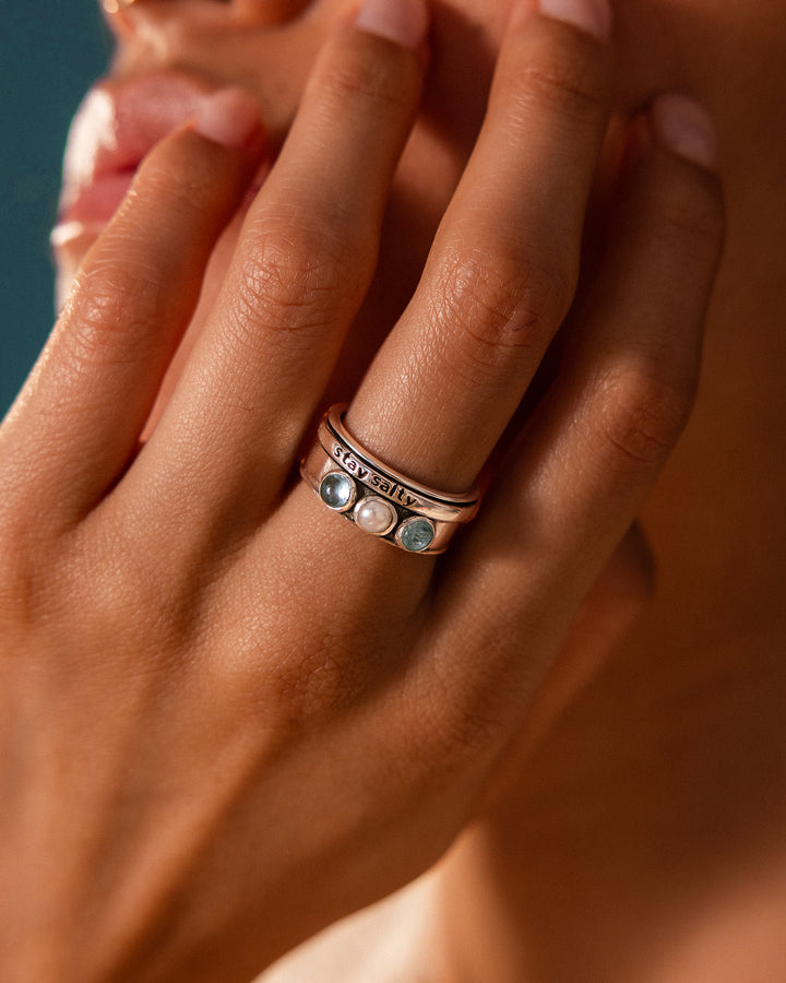Stay Salty, Pearl and Aquamarine Fidget Ring
