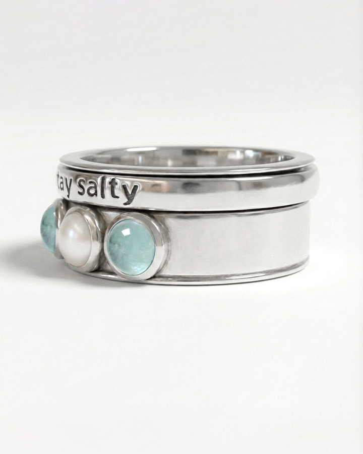 Stay Salty, Pearl and Aquamarine Fidget Ring