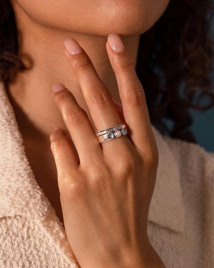 Stay Salty, Pearl and Aquamarine Fidget Ring