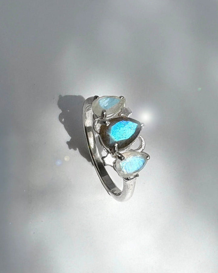 Celestial Moonstone and Labradorite Ring