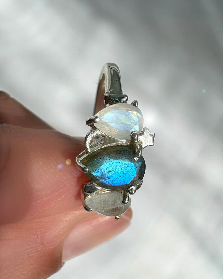 Celestial Moonstone and Labradorite Ring