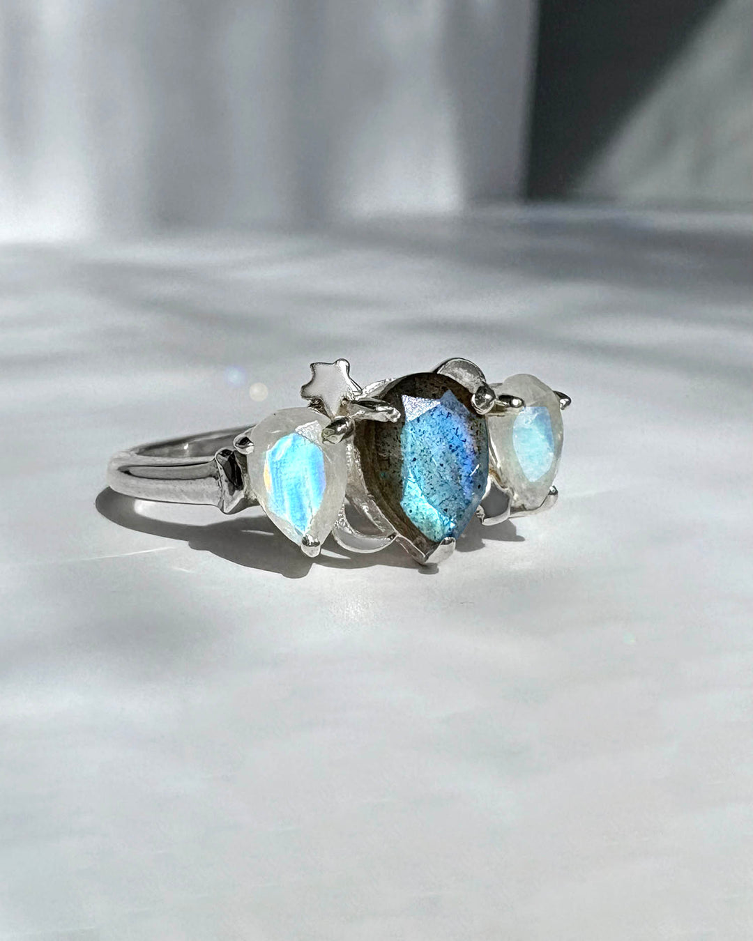 Celestial Moonstone and Labradorite Ring