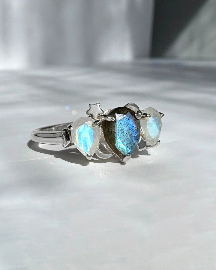 Celestial Moonstone and Labradorite Ring