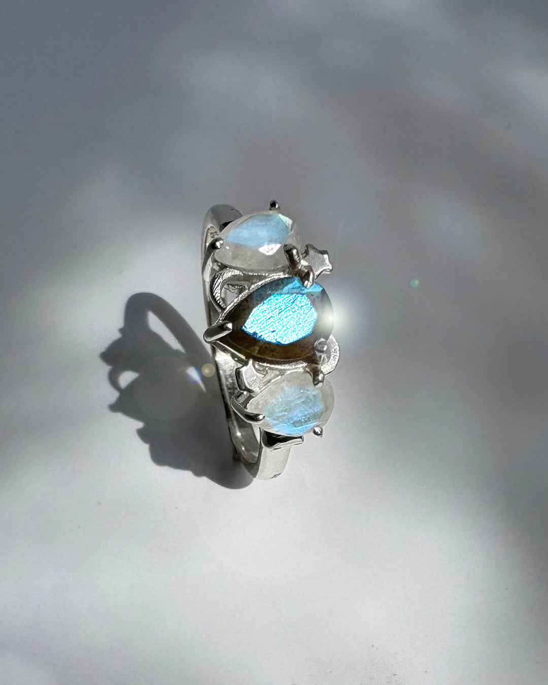 Celestial Moonstone and Labradorite Ring