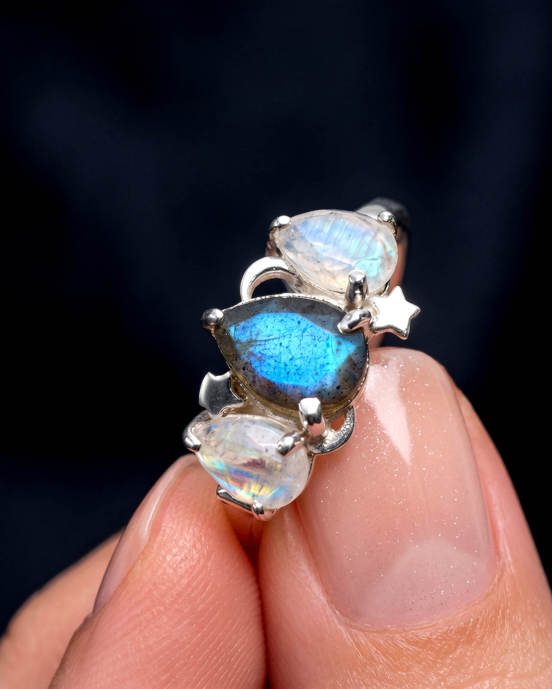 Celestial Moonstone and Labradorite Ring