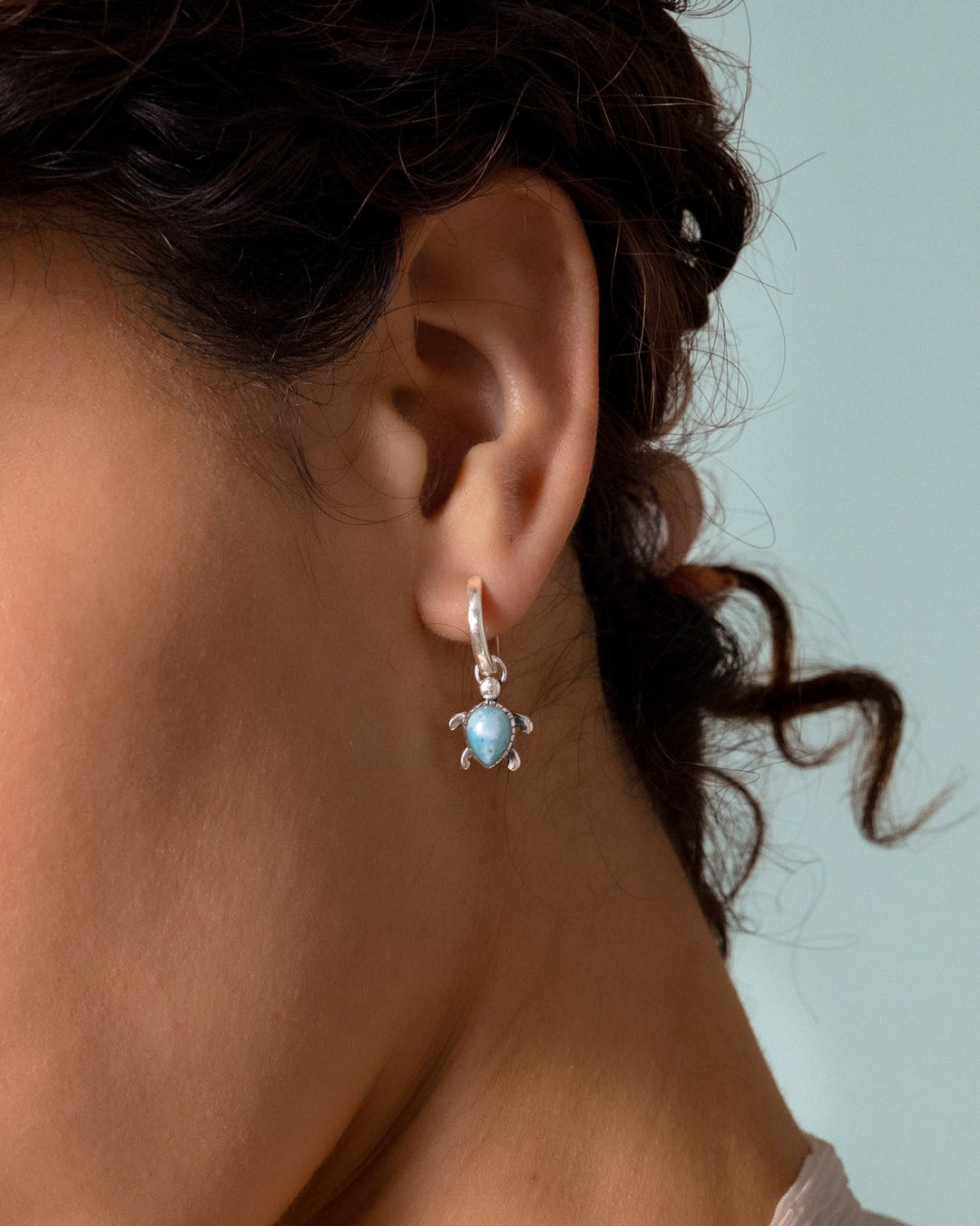 Turtle Larimar Hoop Earrings