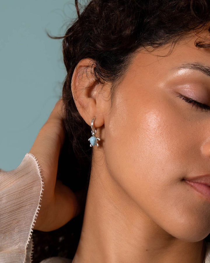Turtle Larimar Hoop Earrings