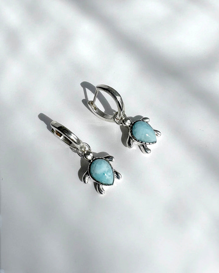 Turtle Larimar Hoop Earrings