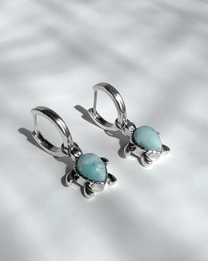 Turtle Larimar Hoop Earrings