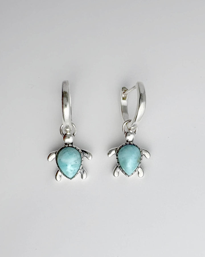 Turtle Larimar Hoop Earrings