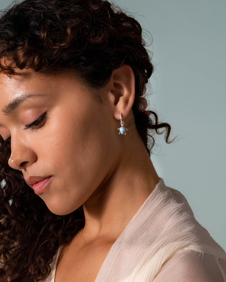 Turtle Larimar Hoop Earrings