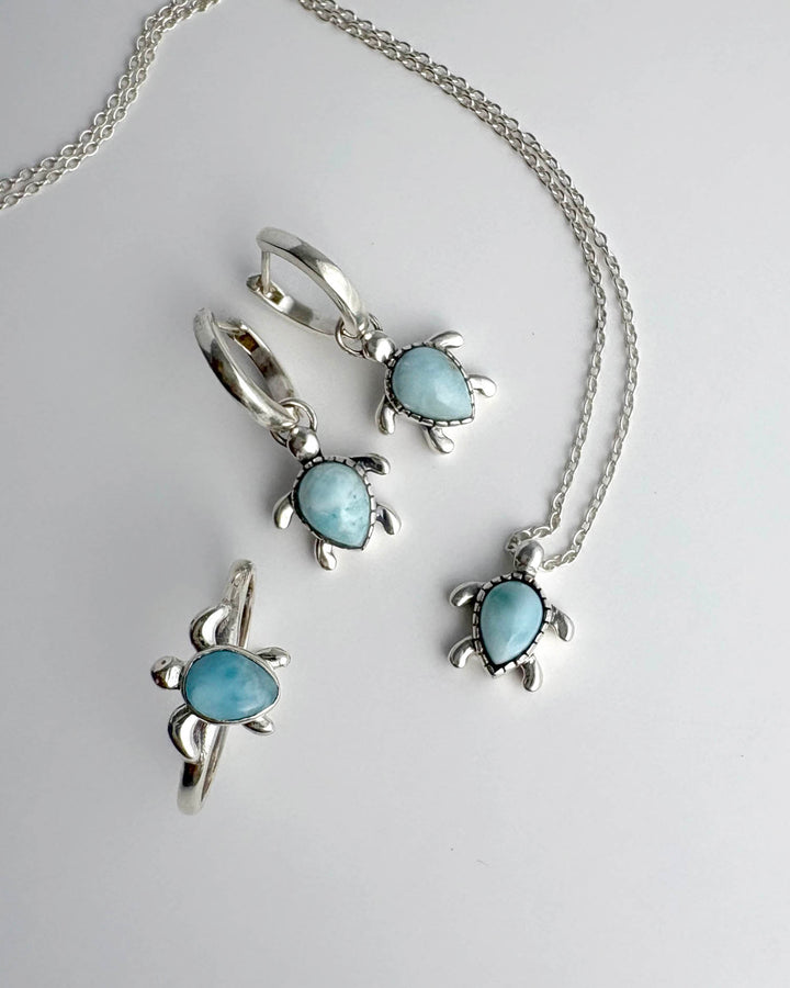 Turtle Larimar Hoop Earrings