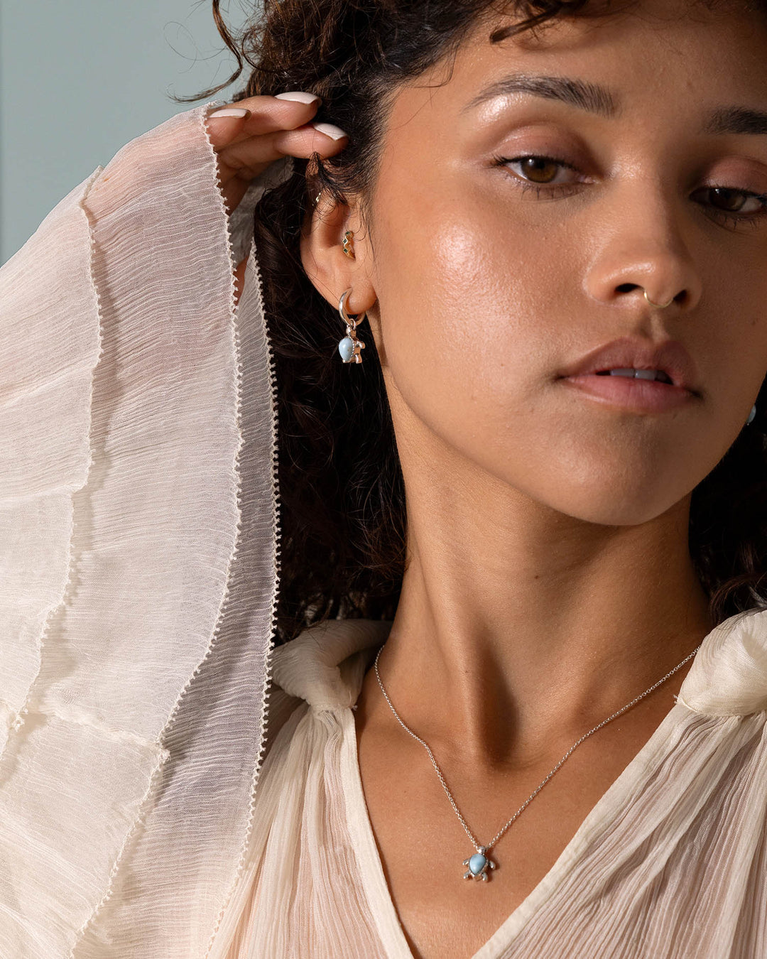 Turtle Larimar Hoop Earrings