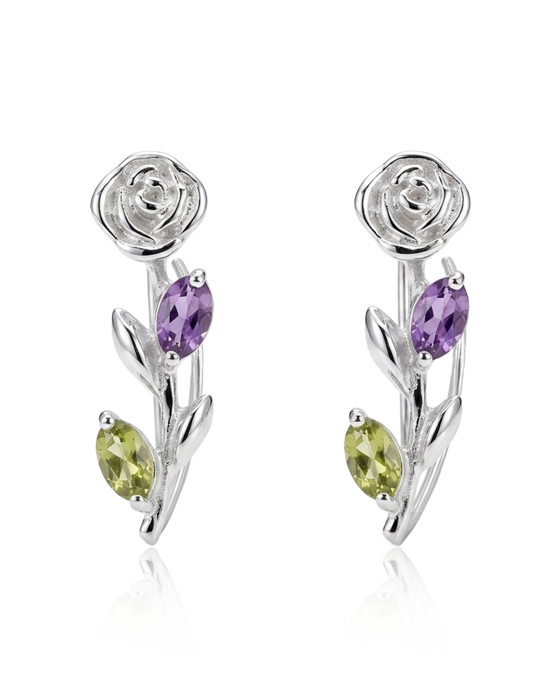 Garden Amethyst and Peridot Rose Climber Earrings