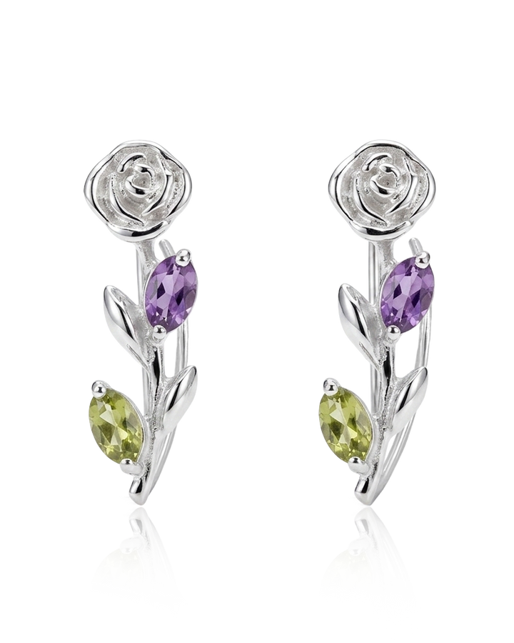 Garden Amethyst and Peridot Rose Climber Earrings
