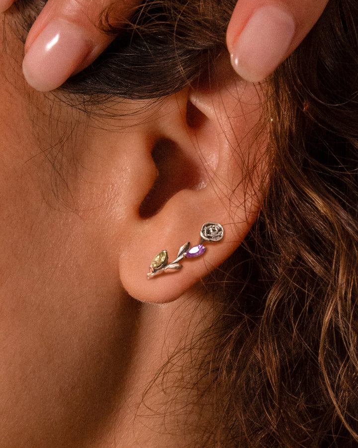 Garden Amethyst and Peridot Rose Climber Earrings