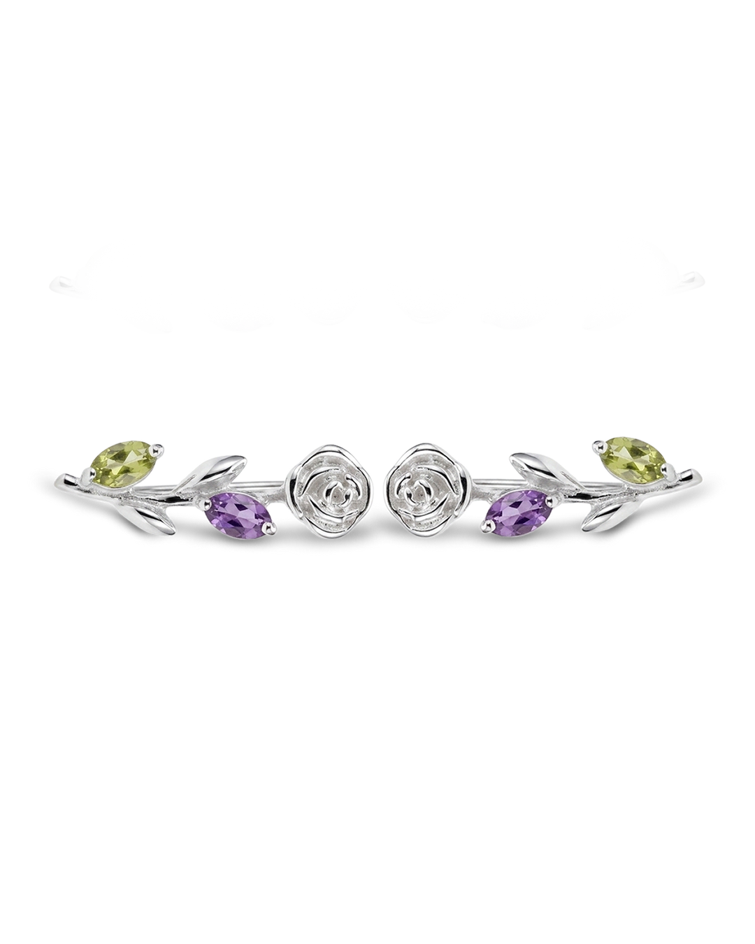 Garden Amethyst and Peridot Rose Climber Earrings