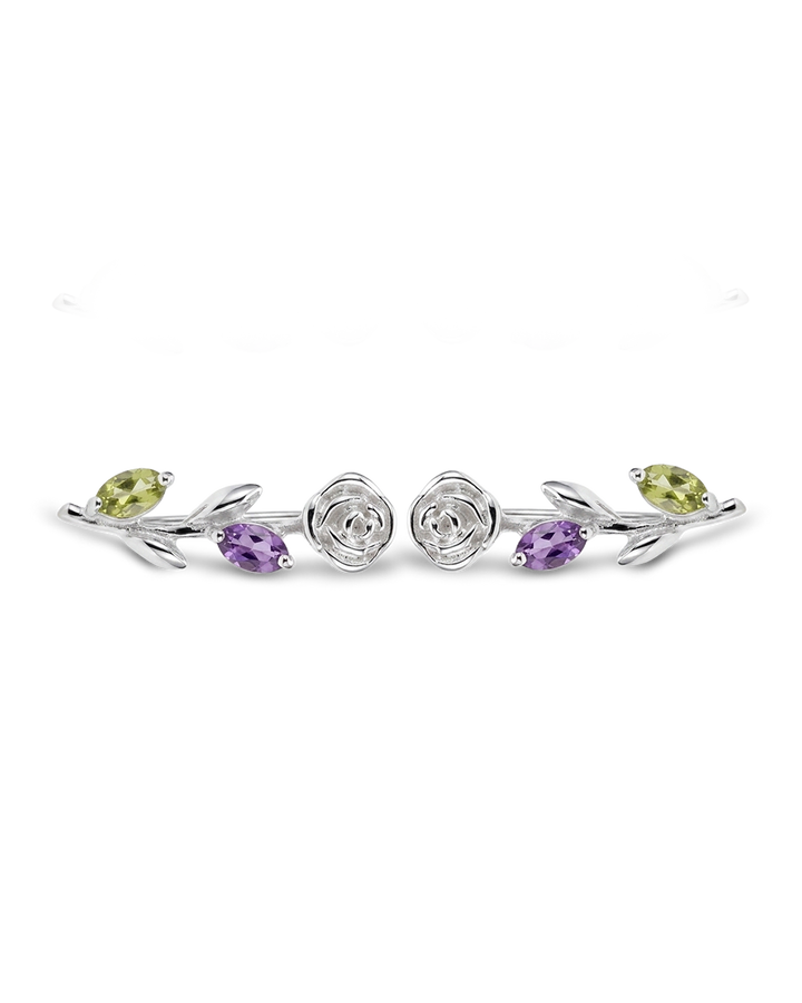 Garden Amethyst and Peridot Rose Climber Earrings