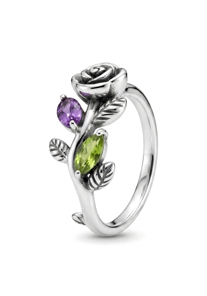 Garden Amethyst and Peridot Rose Ring