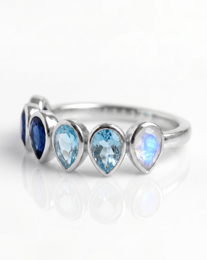 Topaz and Moonstone Ombre Teardrops Ring