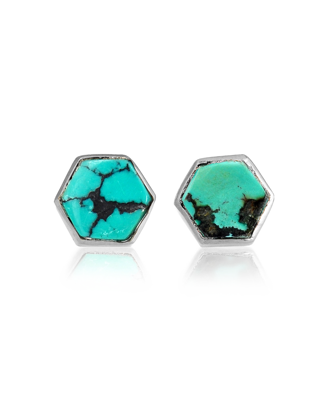 Hexagon Silver Turquoise Earrings