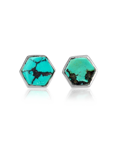 Hexagon Silver Turquoise Earrings - Boho Magic