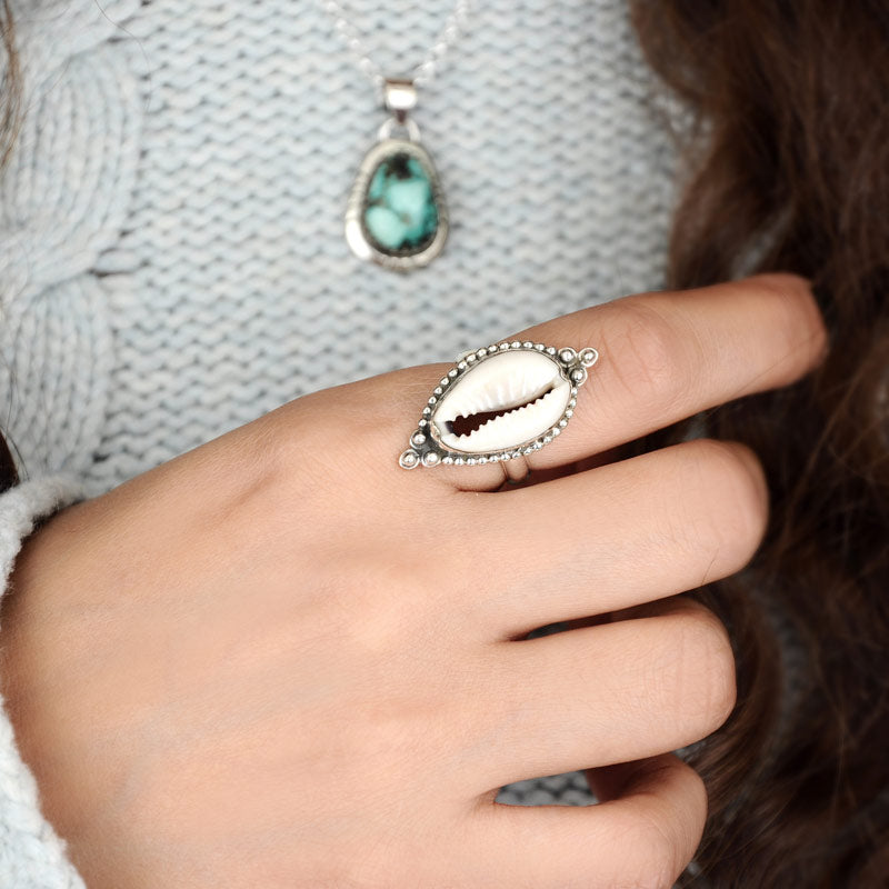 Cowrie Shell Boho Ring Sterling Silver