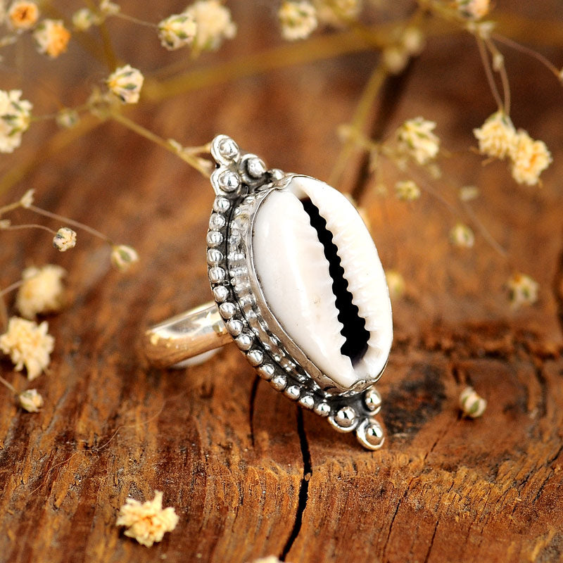 Cowrie Shell Boho Ring Sterling Silver