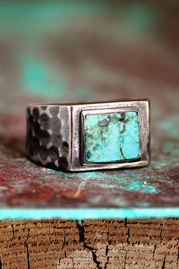 Turquoise Square Signet Ring for Men Sterling Silver