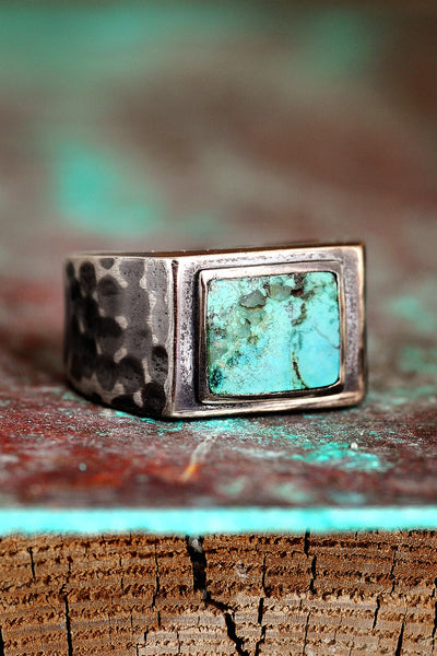 Turquoise Square Signet Ring for Men Sterling Silver - Boho Magic