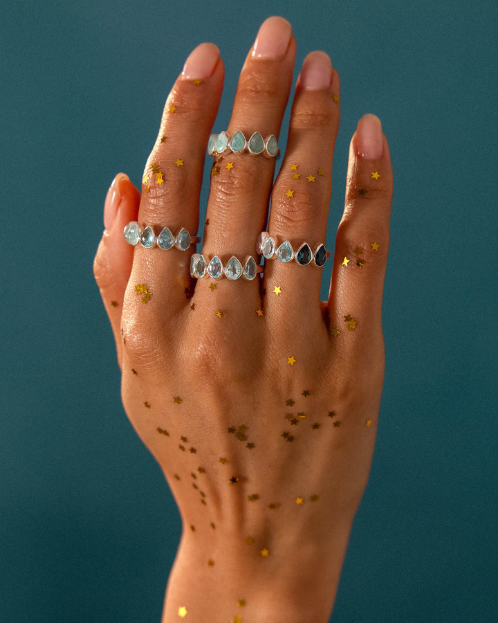 Blue Topaz Teardrops Ring