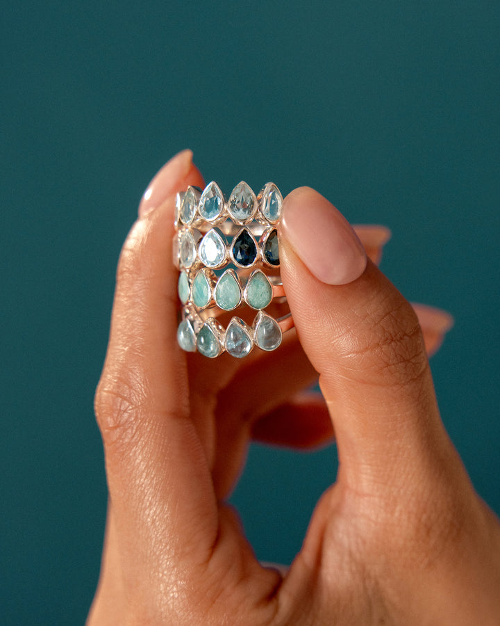 Aquamarine Teardrops Ring