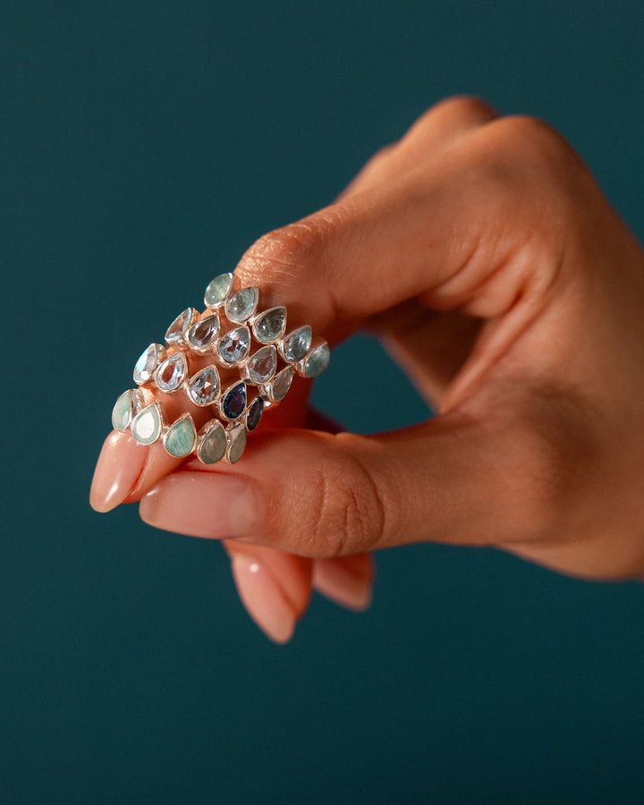 Aquamarine Teardrops Ring