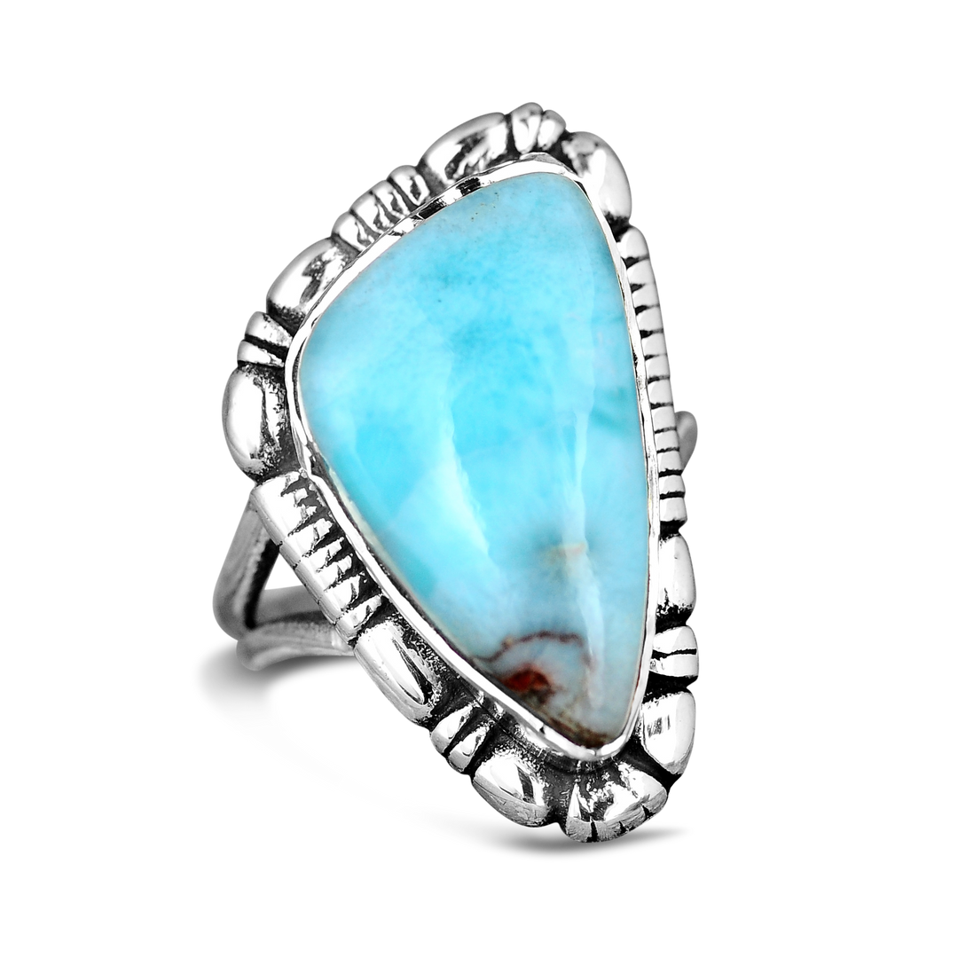 Großer Larimar-Ring aus Sterlingsilber