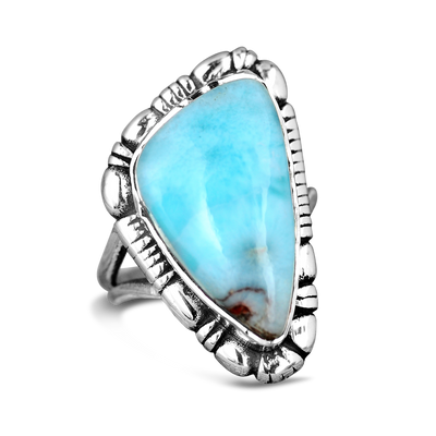 Large Larimar Sterling Silver Ring - Boho Magic