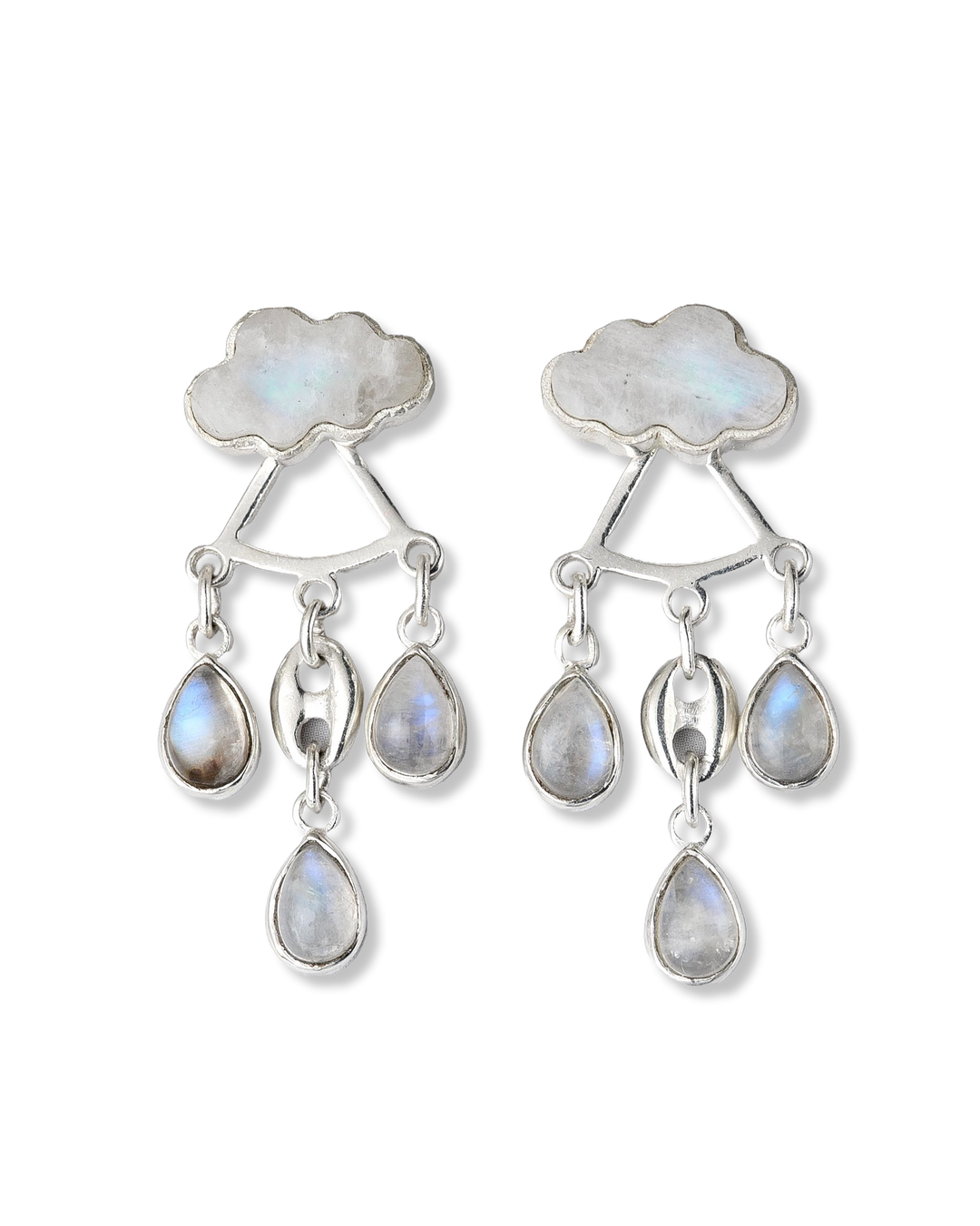 Cloud and Raindrops Moonstone Ear Jacket Earrings