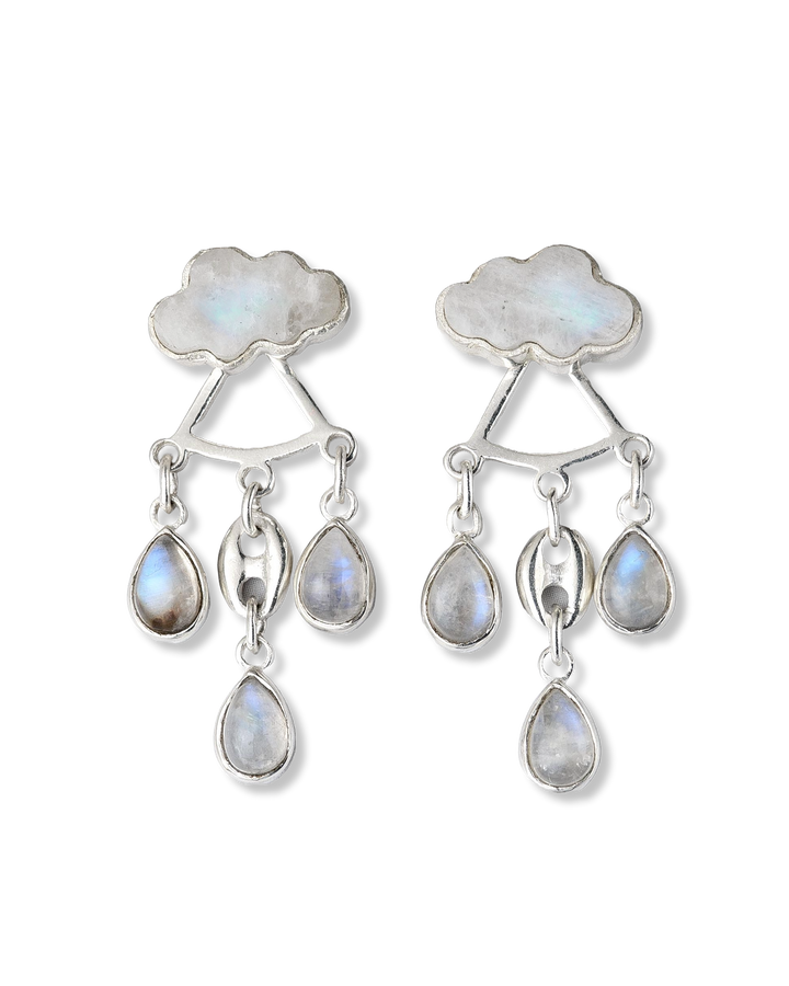 Cloud and Raindrops Moonstone Ear Jacket Earrings