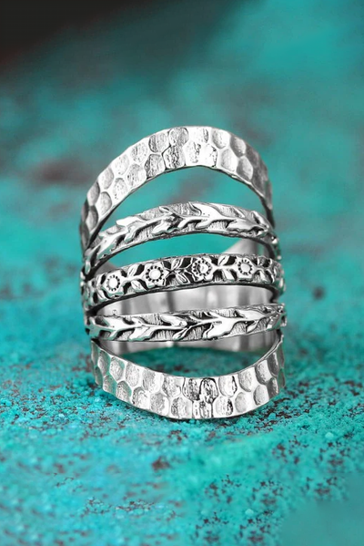 Floral Women's Wide Band Sterling Silver Ring - Boho Magic