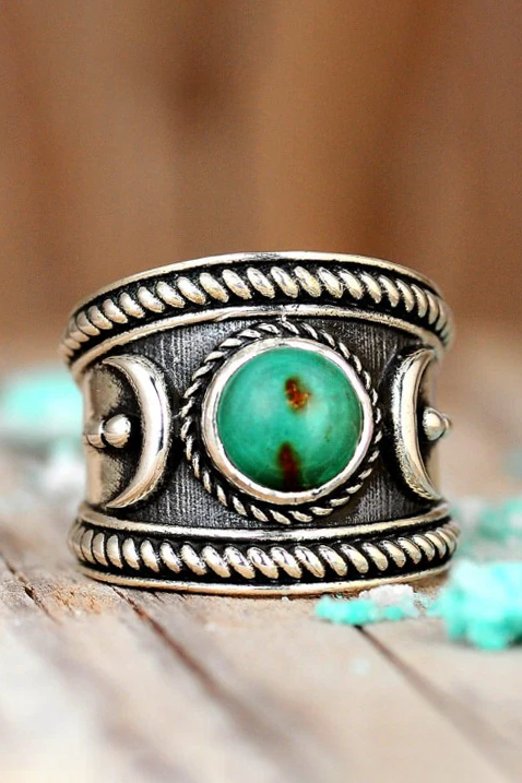 Crescent Moon Ring with Real Turquoise Sterling Silver