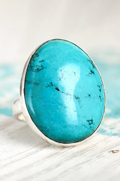 Large Turquoise Ring Sterling Silver - Boho Magic