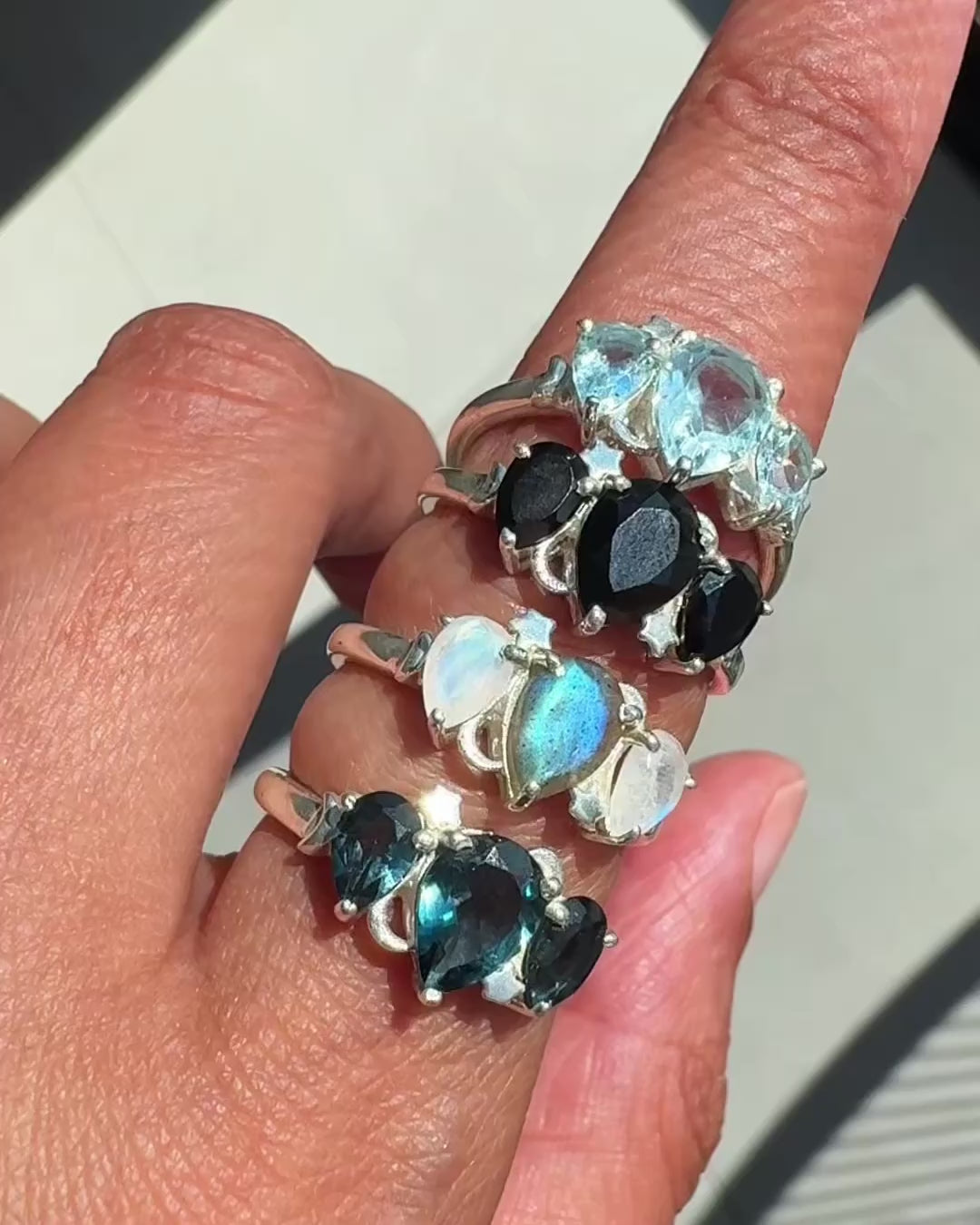 Celestial Moonstone and Labradorite Ring