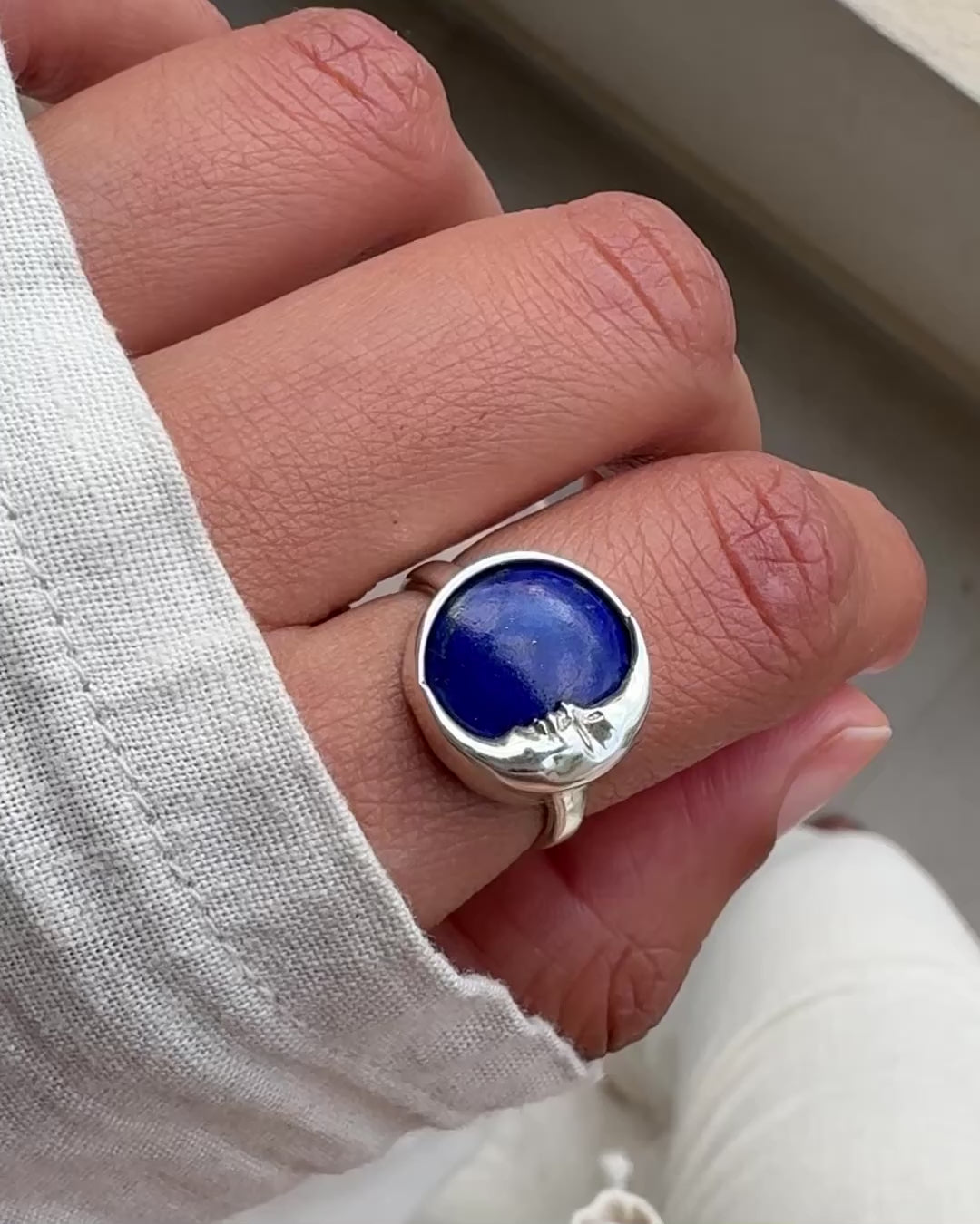 Celestial Lapis Moon Face Ring