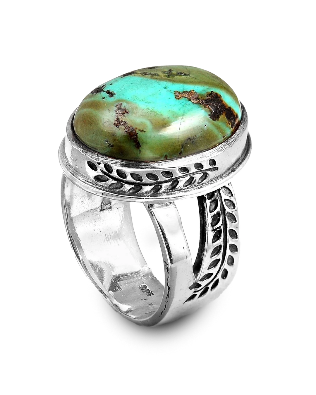 Nature Ring with Authentic Green Turquoise Sterling Silver