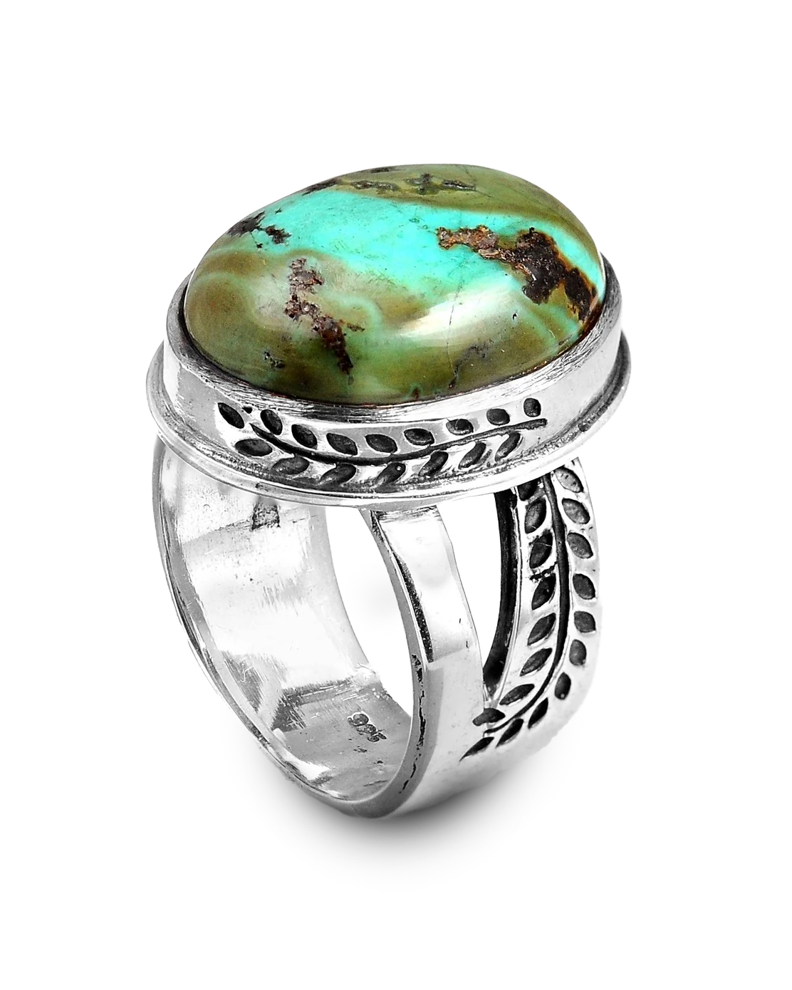 Nature Ring with Authentic Green Turquoise Sterling Silver