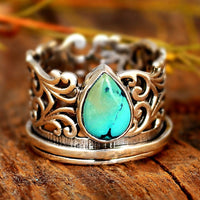 Sterling Silver Spinner Teardrop Turquoise Ring - Boho Magic