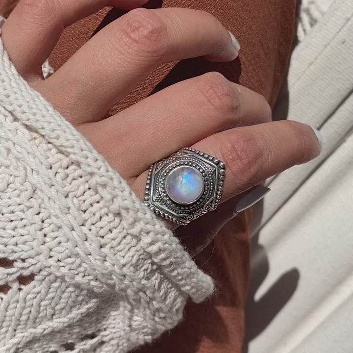 Sterling Silver Boho Ring with Moonstone