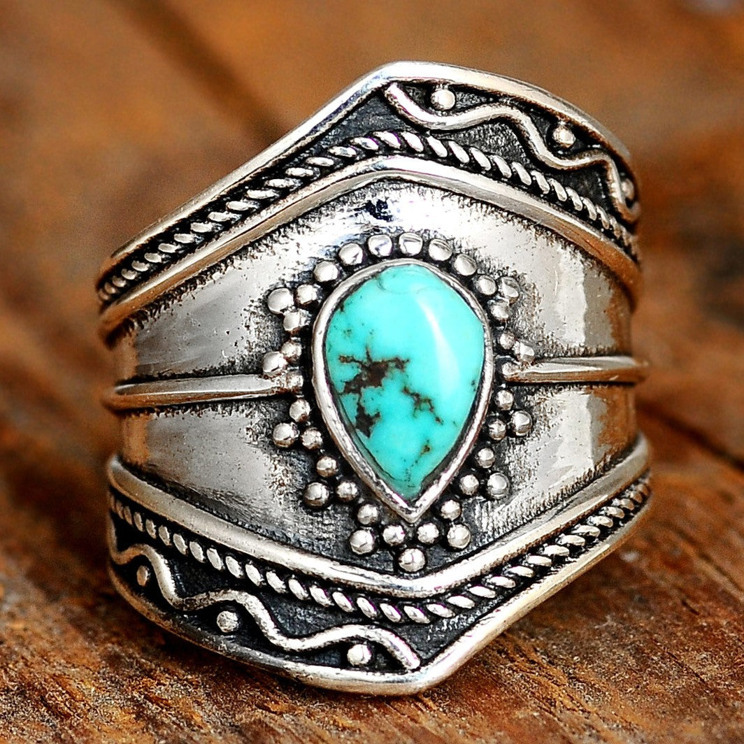 Pure buy Big Turquoise ring, Afghan jewelry, bohemian jewelry, gypsy jewelry Vintage jewelry German silver SIZE 9