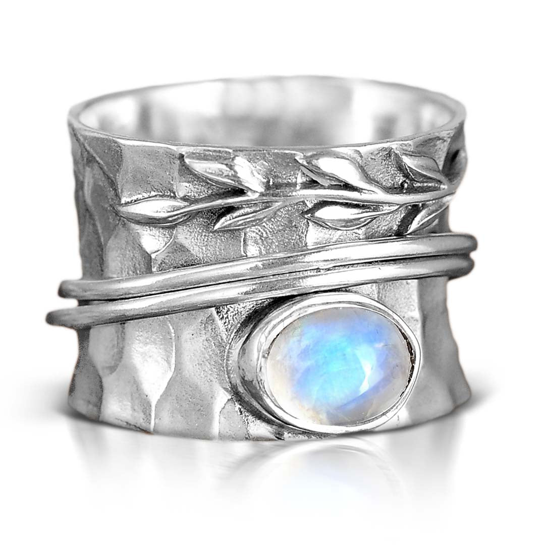 Moonstone Leaf Spinner ring Sterling Silver