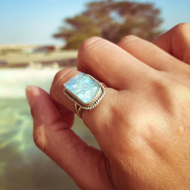 Sterling Silver Raw Moonstone Ring